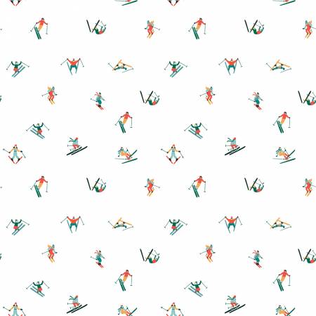 Ski Hill Skiers - White-From Riley Blake Designs-Ski Hill Collection by Corinne Wells-100% Cotton-44/45"