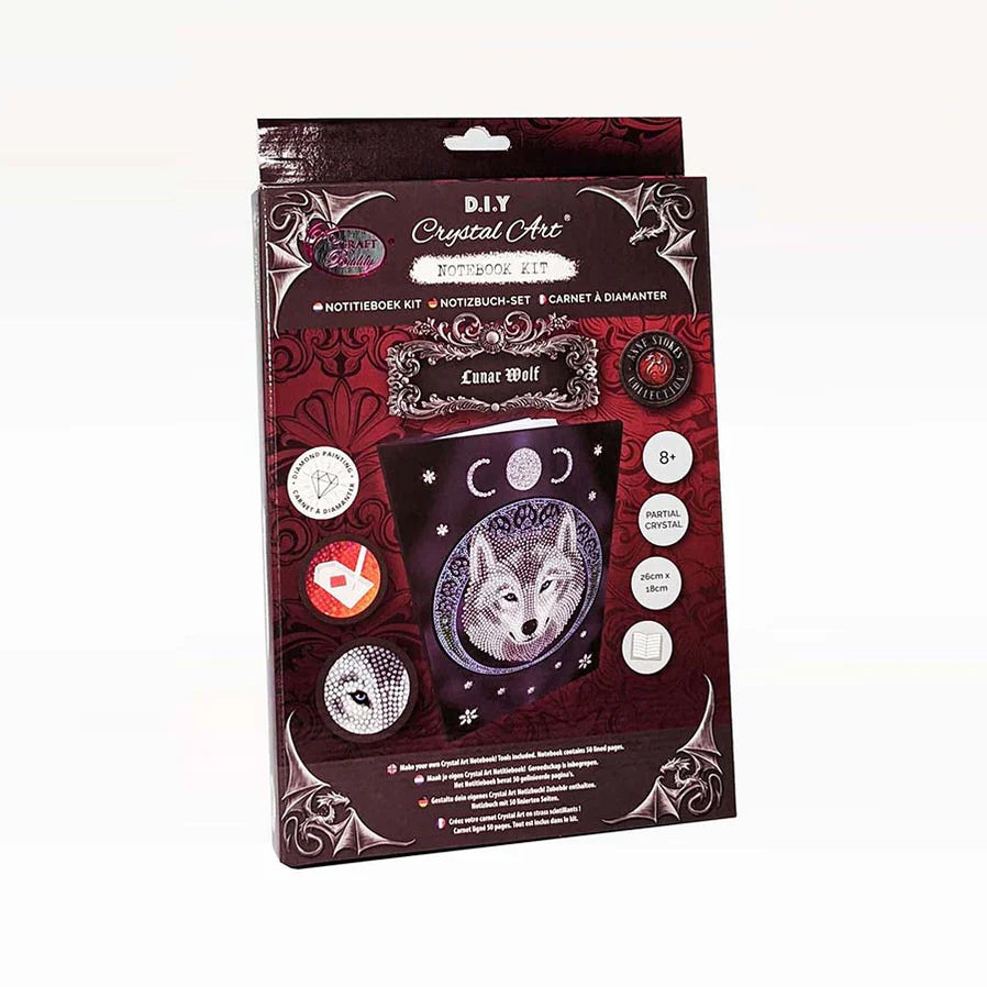 Lunar Wolf Notebook Kit - Crystal Art
Get ready to literally make your thoughts dazzle! Create a sparkling stationary cover with the Crystal Art Notebook Kit that comes complete with all the tools and 50 lined pages to record your notes. Give it as a brilliant gift, take it to school, or use as a journal. Approximately 2 to 3 hours assembly time. Notebook size is 6.9" x 10". Suitable for ages 8+.