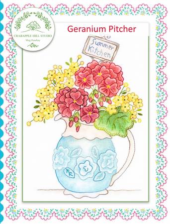 Summer Kitchen 7 Geranium Pitcher Embroidery Pattern  From Crabapple Hill Studio