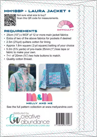 Laura Jacket Plus Pattern
By Melly & Me
Printed Paper Pattern
Finished Sizes Included - Size XL to Size 6XL.
Final Product: Wearables / Clothing
Paper Templates Included
Technique Used: Standard Machine Sewing
Skill Level: Confident Beginner