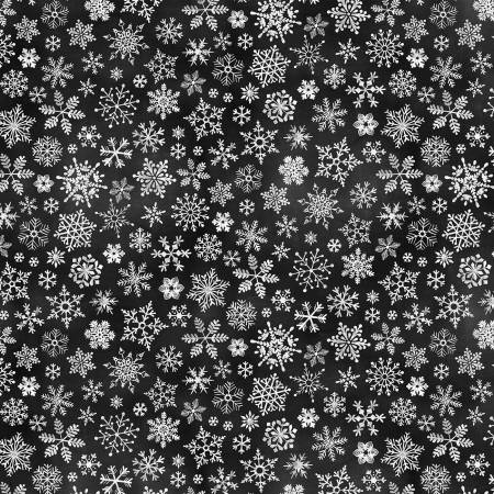 Black Chalkboard Snowflakes Christmas-From Timeless Treasures-O Holy Night Collection-100% Cotton-44/45"