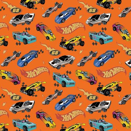 Hot Wheels Made to Race Car Race Orange-From Riley Blake Designs-Hot Wheels Made to Race by RBD Collection-100% Cotton-43/44"