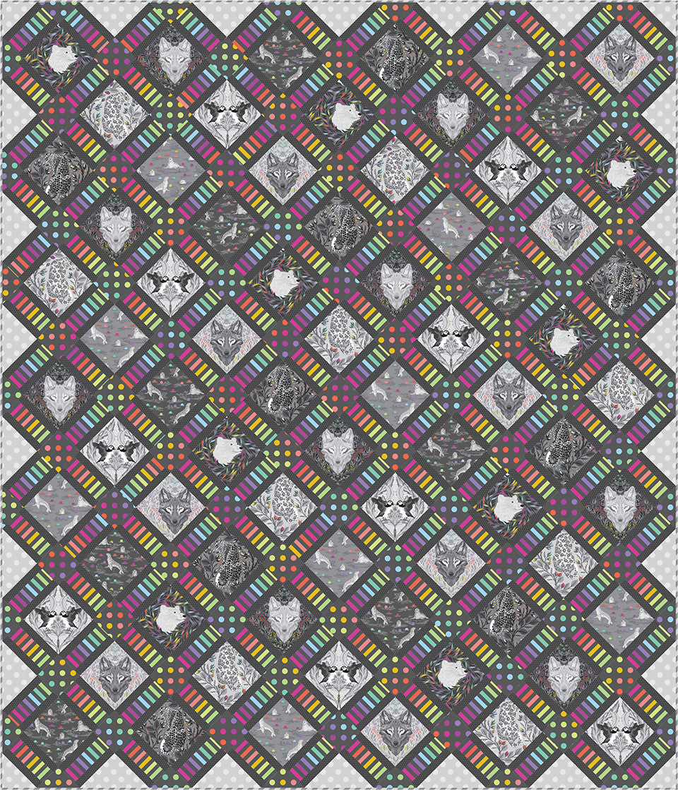 Crossroads Quilt Kit - Graywork &  True Colors - Tula Pink
Kit Includes All Fabric For Quilt Top and Binding
Finished Quilt: 93.50" x 109"
100% Cotton