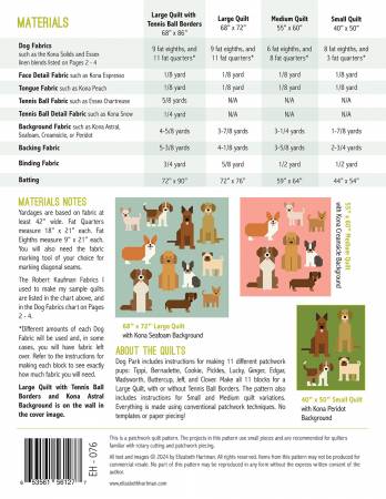 Dog Park
Dog Park includes instructions for making 11 different patchwork pups and four different sampler quilt sizes. Everything is made with conventional patchwork techniques. No templates or paper piecing-The pattern includes a detailed chart showing the specific fabrics I used to make my samples, but don’t hesitate to make different fabric/color choices! 