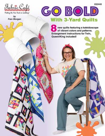 Go Bold With 3-Yard Quilts
This book has a kaleidoscope of vibrant colors and 8 new patterns with Instructions for lap, twin, and queen/king are included. This means no more complicated math when a larger size quilt is desired and more time to quilt!