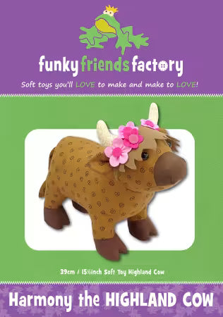 Harmony The Highland Cow
From Funky Friends Factory
Printed Paper Pattern
Finished Size: 39cm(15½ inches) long and 30cm(12inches) tall!
Final Product: Toy / Doll
Paper Templates Included
Technique Used: Standard Machine Sewing
Skill Level: Intermediate