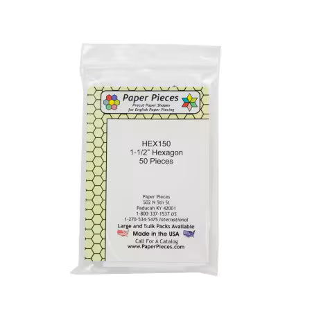 Paper Piece Hexagon Pack 1-1/2 in. 50 pc.
From Paper Pieces
Precision cut reusable paper hexagons.
Color: White
Made of: Paper
Use: English Paper Piecing
Size: 1.5in paper pieces
Included: 50 pieces per pack