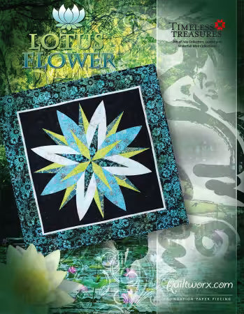 Lotus Flower Pattern
From Quiltworx - Judy Niemeyer Quilting
By Judy Niemeyer
Foundation Paper Piecing
This pattern includes instructions, cover sheet, yardage information &amp; foundation papers. Size 40in x 40in.