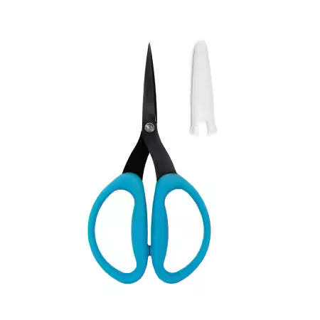 Perfect Scissors Blue 6in Medium Micro-Serrated Non-Slip Bade
From Karen K Buckley
Colour: Blue Handle with Black Micro-Serrated Blade
Made of: Plastic and Japanese High Carbon Steel
Use: Scissors
Overall Length: 5-15/16in
Blade Length: 2”
Included: One Pair of Scissors and a Protective Blade Cover