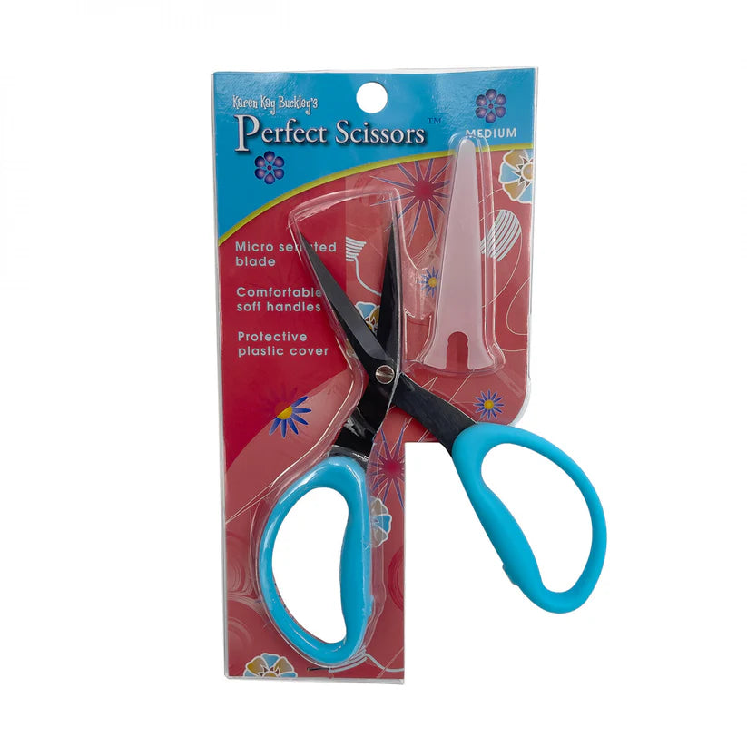 Perfect Scissors Blue 6in Medium Micro-Serrated Non-Slip Bade
From Karen K Buckley
Colour: Blue Handle with Black Micro-Serrated Blade
Made of: Plastic and Japanese High Carbon Steel
Use: Scissors
Overall Length: 5-15/16in
Blade Length: 2”
Included: One Pair of Scissors and a Protective Blade Cover
