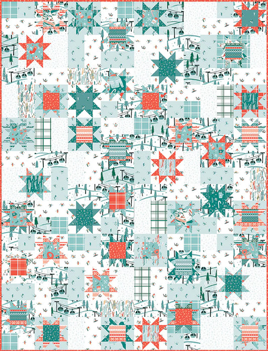 Stargazers Quilt Kit-Pattern by Frannie B Quilt Company-Fabric From Riley Blake Designs-Ski Hill Collection by Corinne Wells-
Kit contains pattern, all fabric including 2 x 10" Squares - 84 pc to make quilt top and binding.
Finished sizes;&nbsp; 36"x 42" Baby Quilt or 48" x 63" Throw-Batting and backing sold separate.