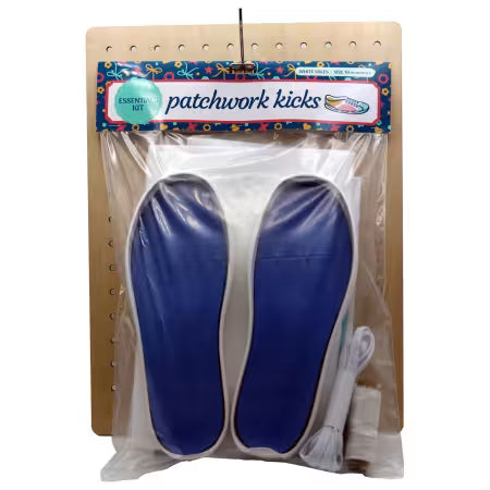Patchwork Kicks - All Inclusive Kit Size 10 White
Everything you need to construct a custom pair of sneakers:
- One pair of rubber sneaker soles
- One pair of cushioned insoles
- Double-sided fusible foam for structure
- Matching waxed thread
- 30 silver eyelets
- One pair of matching shoelaces
- One sewing awl
- One eyelet installation tool
- One screw punch to form eyelet holes
- Written instructions and sneaker wrap paper template
- Full access to detailed, step-by-step video
Just add fabric