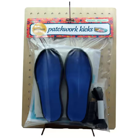 Patchwork Kicks - All Inclusive Kit Size 6 Dark Gray
Everything you need to construct a custom pair of sneakers:
- One pair of rubber sneaker soles
- One pair of cushioned insoles
- Double-sided fusible foam for structure
- Matching waxed thread
- 30 silver eyelets
- One pair of matching shoelaces
- One sewing awl
- One eyelet installation tool
- One screw punch to form eyelet holes
- Written instructions and sneaker wrap paper template
- Full access to detailed, step-by-step video
Just add fabric