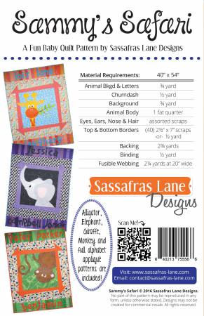 Sammy's Saffari Quilt Pattern  From Sassafras Lane Designs By Shayla Wolf and Kristy Wolf  Finished sizes: 40" X 54"