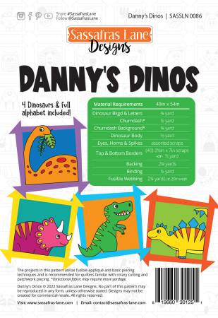 Danny's Dinos Quilt Pattern  From Sassafras Lane Designs  By Shayla Wolf and Kristy Wolf 40" x 54"