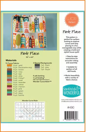 Pattern cover for 'Park Place' quilt with fabric requirements and instructions.
