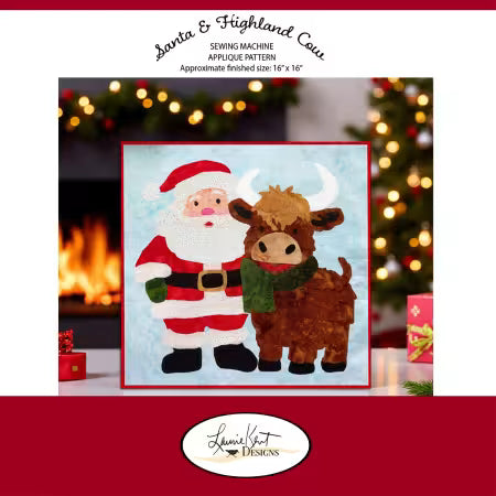 Santa & Highland Cow - Sewing Applique Design
From: Laurie Kent Designs
Printed Paper Pattern
Finished Size: 16in x 16in
Final Product: Wall Hanging
Technique Used: Applique
Paper Templates Included
Skill Level: Confident Beginner