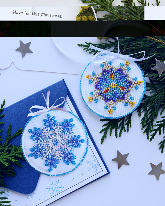 Small Snowflake Beaded Embroidery Kit From Abris Art
Number of colors: 9
Number of beads: 513 pcs
Picture size approx: 2.5" x 2.5"