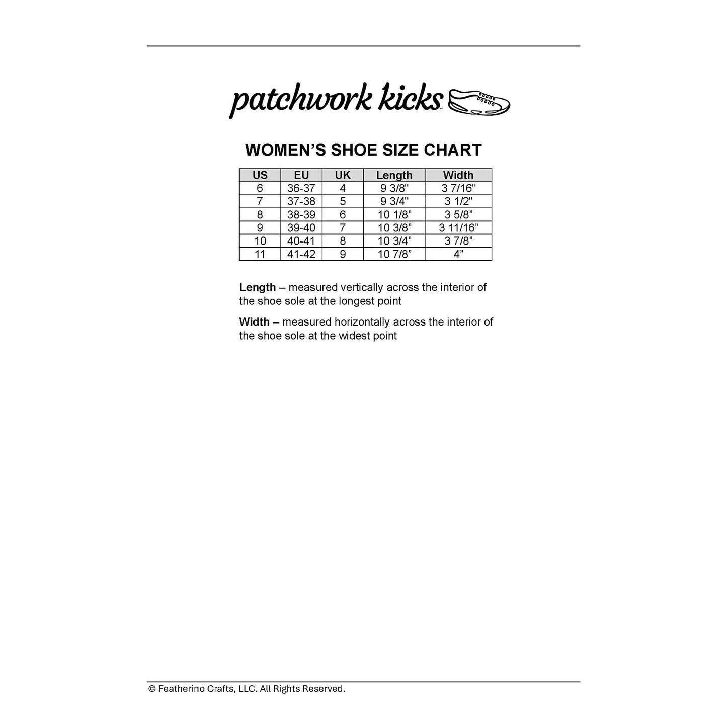 Women's shoe size chart by Patchwork Kicks 
