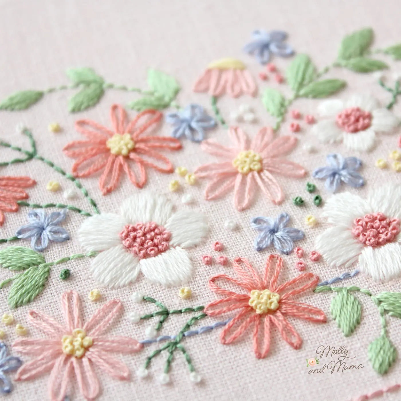 Tea Time Posy Embroidery Pattern and Pre-printed Linen