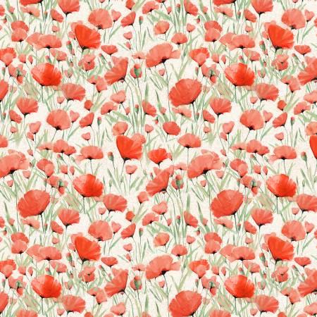 Enjoy the Little Thing -Light Cream Digital Poppies-From Clothworks-By Dan DiPaolo-100% Cotton-44/45in