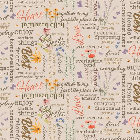 Enjoy the Little Thing- Khaki Digital Words-From Clothworks-By Dan DiPaolo-100% Cotton-44/45in