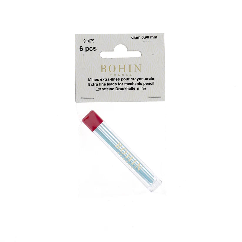 Bohin Mechanical Pencil Refill - Blue .9mm
Colour: Blue
Use: Fabric Marking Pencil Refill
Included: 6 Lead refills