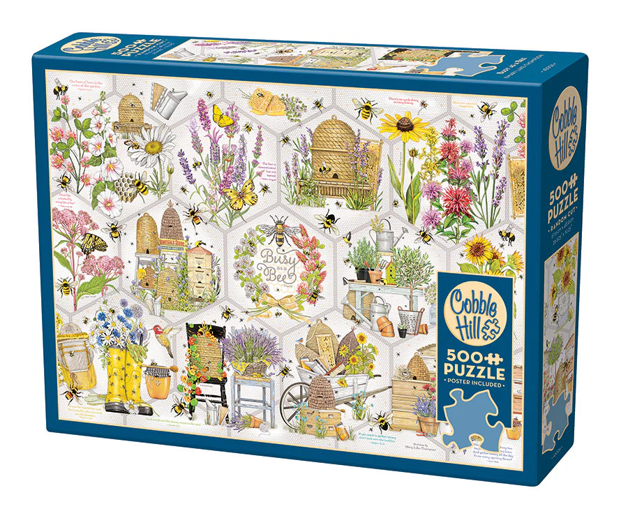 Busy as a Bee - 500 Piece
From Cobble Hill
If you're a gardener, bee lover, or fan of puzzle collages, then you'll keep as Busy as a Bee with this fun 500 piece puzzle all about the buzzed life. Fun quotes and facts are sprinkled throughout the flowers and garden accessories all against a beehive background.