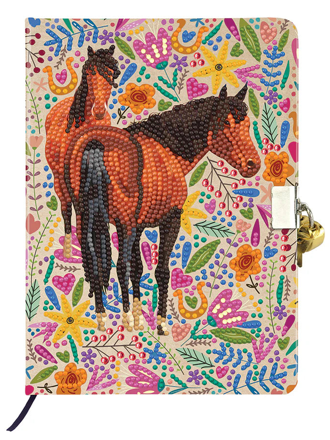 Secret Diary Kit-Horse Love-Crystal Art-A personal journal or notebook known as a "diary" is used to keep track of everyday experiences, thoughts, feelings, and reflections. It is a tool that gives people a platform for self-expression and personal development by enabling them to reflect on and document their lives. Imagine keeping a secret diary with a beautiful crystal art design and writing about your day in it. Each diary includes 48 lined pages and is 6.1" x 8.5"