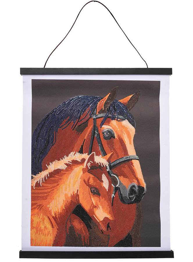 Scroll Kit-Chestnut Mares - Crystal Art-Introducing our breathtaking Crystal Art Scroll Kit, featuring the majestic beauty of "Chestnut Mares." Unroll the scroll and immerse yourself in a scene that captures the grace, strength, and bond between two magnificent horses.
Each kit is 13.77" x 17.71". Suitable for ages 8+ | 4- 6 hours