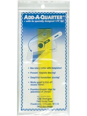 Add a Quarter 12" Ruler, .25" Lip, Yellow. The specially designed lip on this ruler automatically allows 1/4 inch seam allowance to any angle for your rotary cutter. The add-a-quarter with its specially designed lip, automatically adds the customary 1/4" seam allowance to any angle & provides a straight edge for your rotary cutter. Use one tool for straight edge and for trimming 1/4" seam allowance. Paper piece faster with less motion.