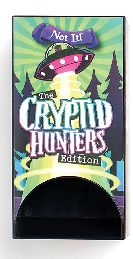 Not It! - The Cryptid Hunters Edition - Dice and Card Game
Not It - Cryptid Hunters is a themed game based off the original Not It! card and dice game. You have to be an insanely quick beast to take down these creepy cryptids:&nbsp;&nbsp;Mothman, Kraken, Bigfoot, Grey Alien, Nessie and Chupacabra! Let the three dice roll from the Crypt Tower and be quick to find a card in your hand that does not match. First one to play all the cards doesn't get stomped on by Bigfoot. How's that for motivation?