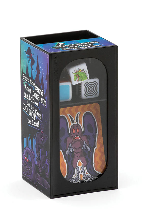 Not It! - The Cryptid Hunters Edition - Dice and Card Game
Not It - Cryptid Hunters is a themed game based off the original Not It! card and dice game. You have to be an insanely quick beast to take down these creepy cryptids:&nbsp;&nbsp;Mothman, Kraken, Bigfoot, Grey Alien, Nessie and Chupacabra! Let the three dice roll from the Crypt Tower and be quick to find a card in your hand that does not match. First one to play all the cards doesn't get stomped on by Bigfoot. How's that for motivation?