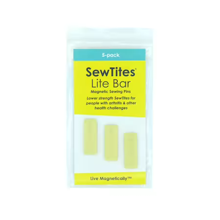 SewTites Lite Bar

From SewTites

Designed for people with arthritis and other health challenges, SewTites Lite Bars are the same size as our purple Minis, but have lower strength magnets so they're easier to slide apart. Use SewTites Lite Bars when working on EPP projects and lightweight quilting and embroidery in the hoop projects. To use, simply slide the magnet apart, align with the pieces you need to sew together, snap on the SewTites and sew. No more hand fatigue. No more working around clips and pins