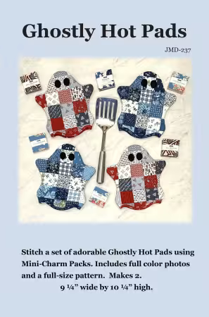 Ghostly Hot Pads Pattern

From Quilt Woman.com
By Joyce Minnis

Stitch an adorable set of Ghostly Hot Pads using Mini-Charm Packs or cut some 2 1/2" squares from scraps. Ghostly Hot Pads pattern includes Full colour photos and a full-size paper pattern. The back and front are lined with Insul-Bright and Warm and White batting to protect your hands. Makes 2 finished size 9 1/4" wide by 10 1/4" high. Fabric shown in cover image is Blueprint by Camille Roskelley for Moda

Paper Template/pattern included