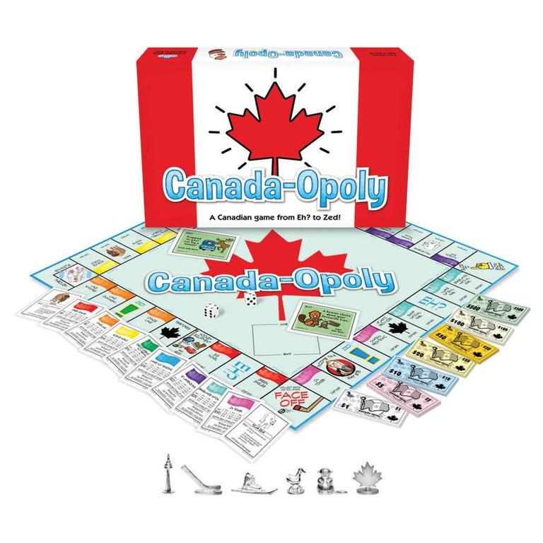 Canada-Opoly Board Game  From Late for the Sky  2 to 6 Players  Ages 8 and up  A Canadian board game from eh? to zed! In this fun family game that celebrates all things great about Canada, players make their way around the board similar to the classic Monopoly board game, but with a Canadian twist of cou