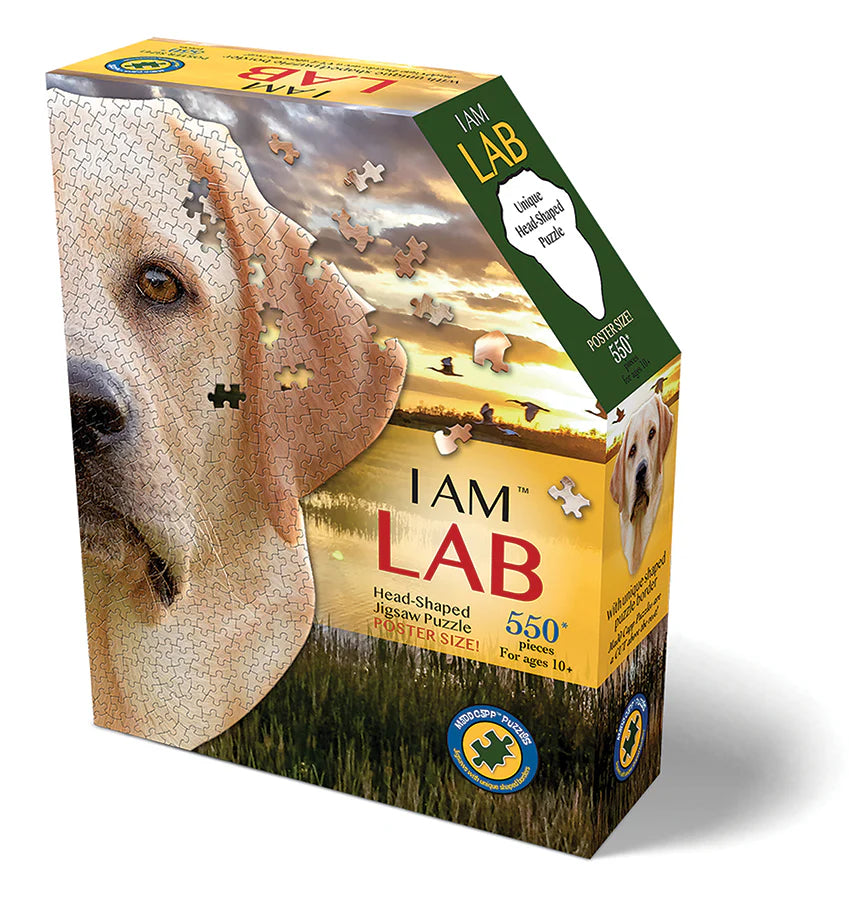 I AM a Lab- 550 Pieces
From Cobble Hill
Calling all dog lovers: this Madd Capp's 550-piece jigsaw puzzle is paw-fect for you! Featuring friendly yellow lab, this "I AM Lab" jigsaw is guaranteed to give you hours of playful puzzling pleasure.