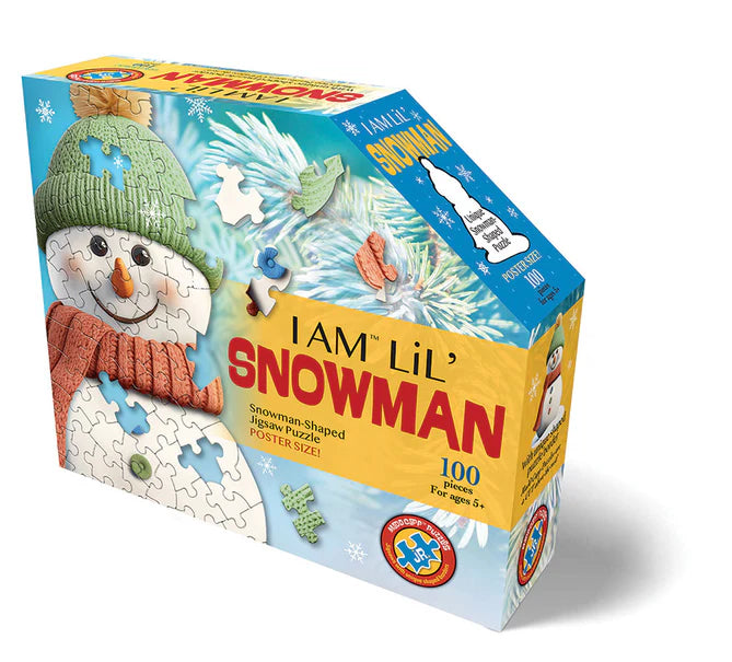 I am a Lil' Snowmand 100 piece shaped puzzle by Madd Capp. 21"x23"