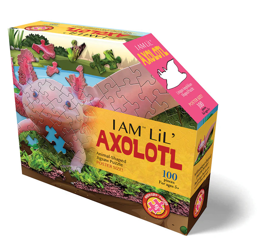 I AM a Lil' Axolotl- 100 Piece
From Cobble Hill
Who can resist a cute pink Axolotl? This I AM Lil' Axolotl (100 pc) is an adorable shaped puzzle that will tickle your kids pink! The puzzle includes a fun fact insert that makes this puzzle fun and educational!