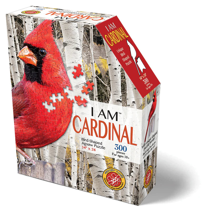 I AM a Cardinal 300 Piece
From Cobble Hill
Explore the world of the feathered friend with this I AM Cardinal (300 pc) puzzle! With a premium quality construction and interlocking pieces, you'll be creating a lifelike portrait of your favorite cardinal in no time. Plus, with an included reference poster full of fun facts, you'll be a birding expert in no time! Get ready to tweet about your new knowledge! 