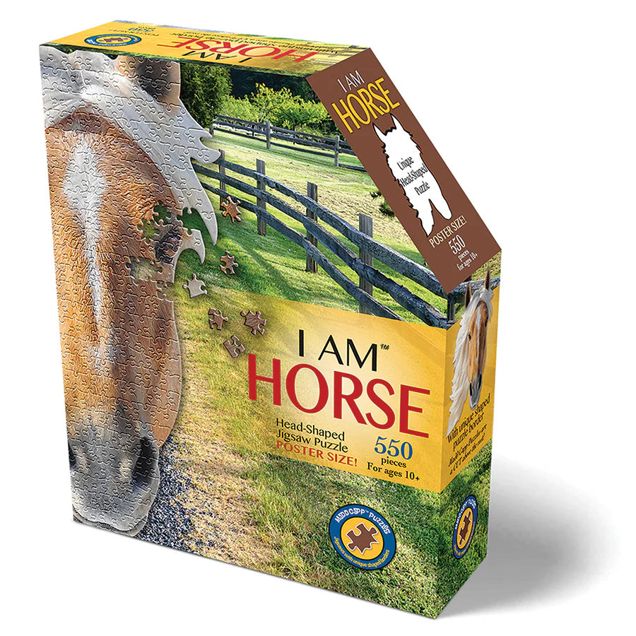 I AM a Horse - 550 Piece
From Cobble Hill
Enjoy I AM Horse on your own or with neigggghhhbours! This Madd Capp shaped jigsaw puzzle includes 550 pieces of farming fun and a reference poster with facts about this beautiful beast with its white flowing mane.