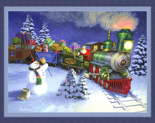 Santa's Train Fabric Panel, 100% Cotton, 44" x 36"