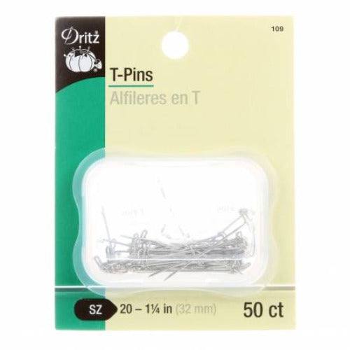 T-Pins Nickel-Plated Steel Reusable Plastic Box Made of Metal Size 1.25" Long 50 Pins