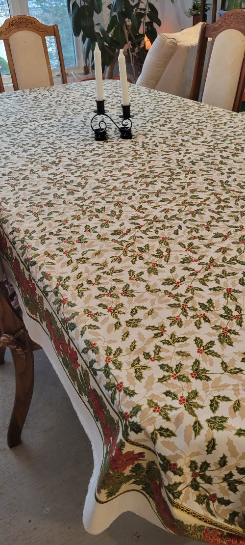 Christmas Tablecloth sheeting 3 yard cut is a 108" x 72"  tablecloth.