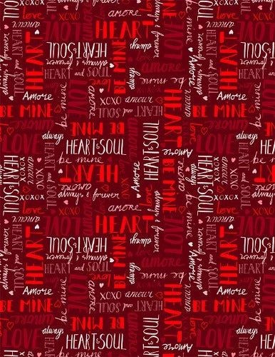 Red Words All Over  From Wilmington Prints By Nancy McKenzie Happy Hearts Collection 100% Cotton