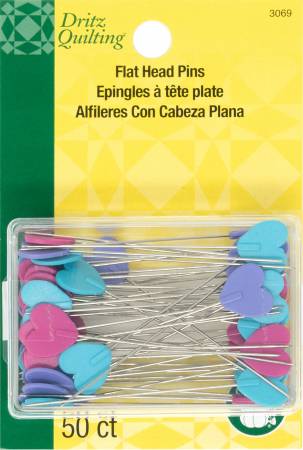 Dritz Quilting Heart Flat Head Pins. 2 Inches Long. 50 Count