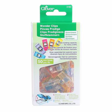 Wonder Clips Assorted Colours 50pc  From Clover Needlecraft Made of: Plastic and Metal Use: Fabric Clip Included: 50 Clips per Pack