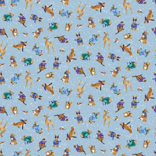 Blue Forest Critter Allover  From Henry Glass  By Barb Tourtillotte  Flurry Friends Collection  100% Cotton  44/45"