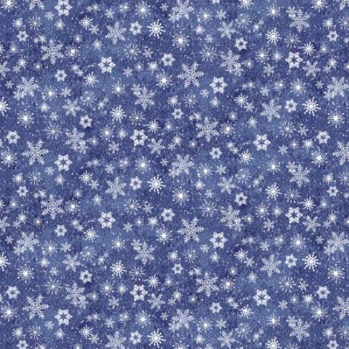 Navy Snowflake Border Stripe  From Henry Glass  By Barb Tourtillotte  Flurry Friends Collection  100% Cotton  44/45"