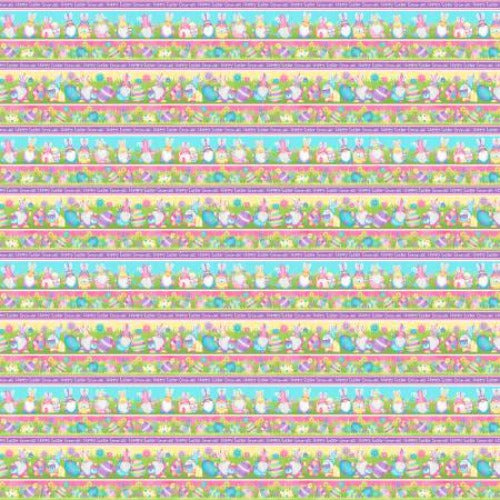 Multi Novelty Gnomie Stripe  From Henry Glass  By Shelly Comiskey  Hoppy Easter Gnomies Collection  100% Cotton